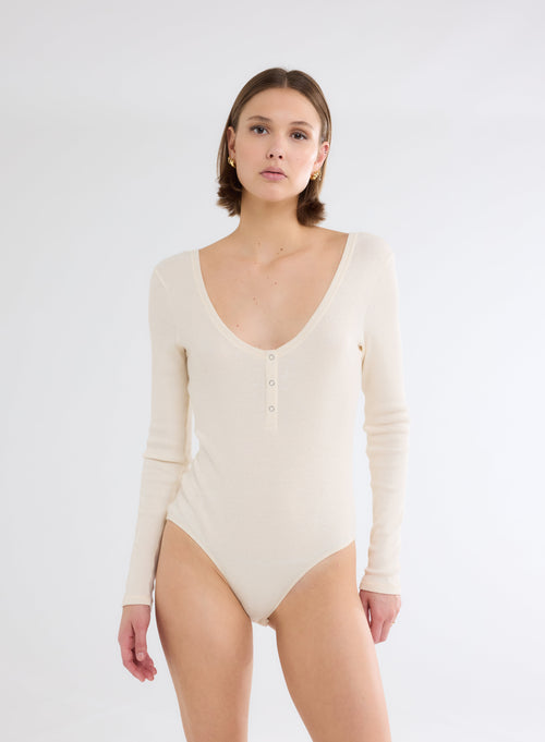 Body Blanc Col U Manches Longues en Coton organique - MAJESTIC FILATURES