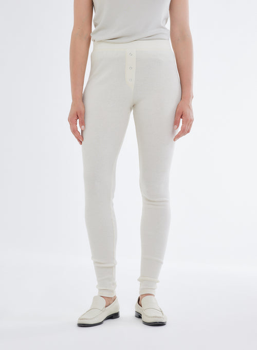 Ecru Ribbed Legging with Organic Cotton Buttons - MAJESTIC FILATURES