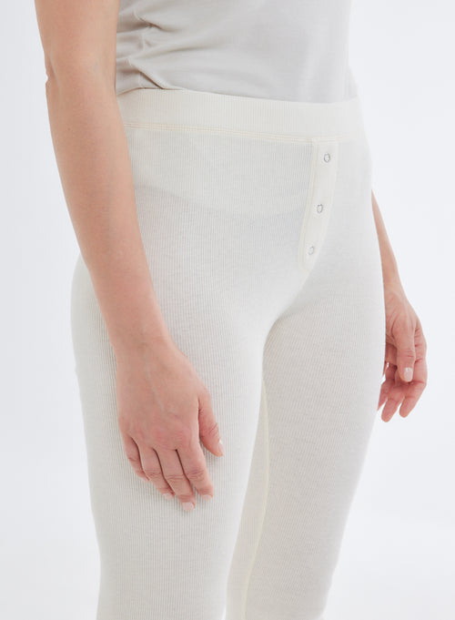 Legging Écru Côtelé avec Boutons en Coton Organique - MAJESTIC FILATURES