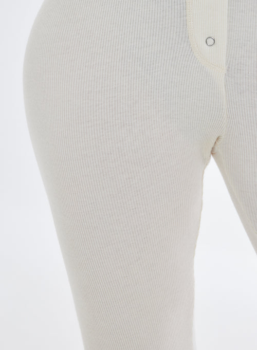 Legging Écru Côtelé avec Boutons en Coton Organique - MAJESTIC FILATURES