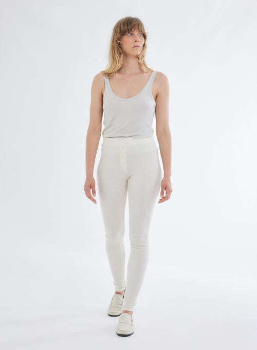 Ecru Ribbed Legging with Organic Cotton Buttons - MAJESTIC FILATURES