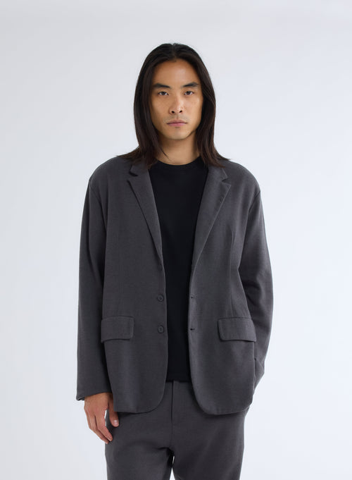 Veste Blazer Anthracite Manches Longues en Coton et Cachemire - MAJESTIC FILATURES