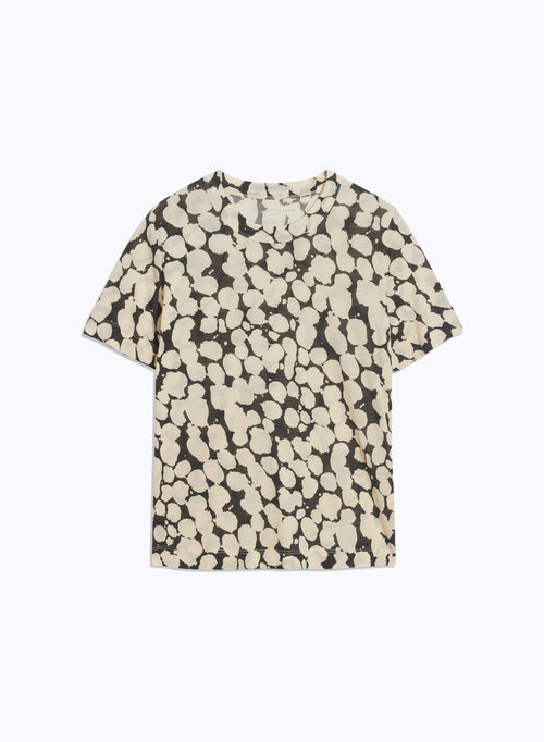 T-shirt Noir et Écru Col Rond Manches Longues en Laine et Lyocell - MAJESTIC FILATURES