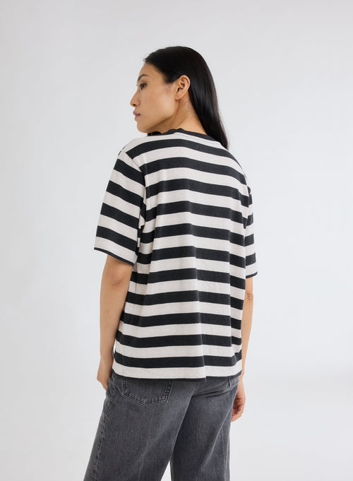 T-shirt Gris et Beige Col Rond Manches Courtes en Coton organique - MAJESTIC FILATURES