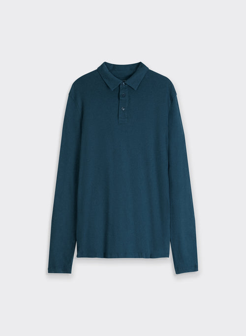 "Cotton / Cashmere Long Sleeve Polo" - MAJESTIC FILATURES