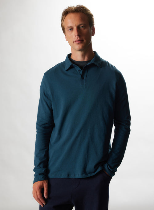 "Cotton / Cashmere Long Sleeve Polo" - MAJESTIC FILATURES