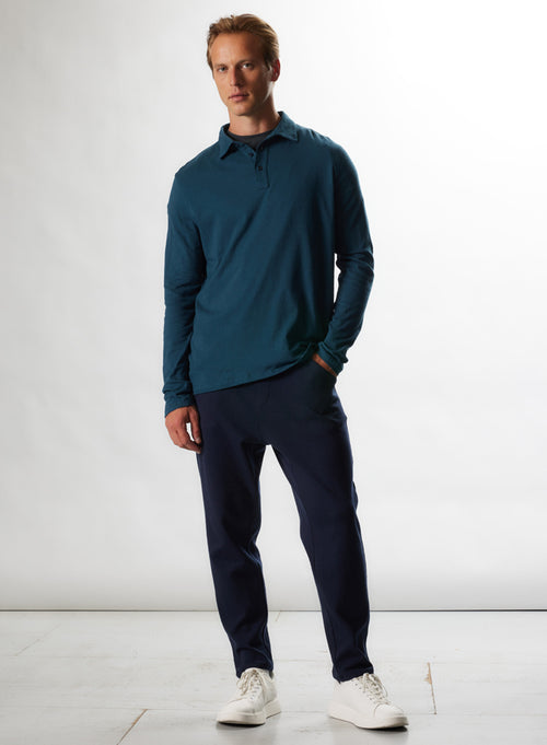 "Cotton / Cashmere Long Sleeve Polo" - MAJESTIC FILATURES