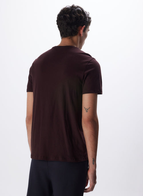 T-shirt Aubergine Col Rond Manches Courtes en Coton / Cachemire - MAJESTIC FILATURES