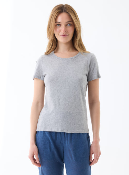 Tee shirt Gris chiné clair Manches Courtes Col Rond - MAJESTIC FILATURES