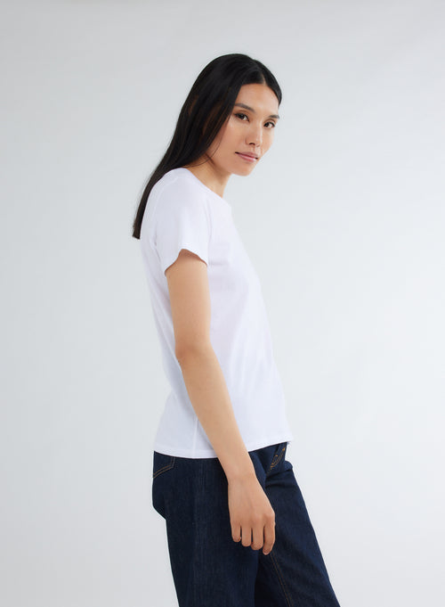 T-shirt Blanc Polly Col Rond Manches Courtes en Coton - MAJESTIC FILATURES