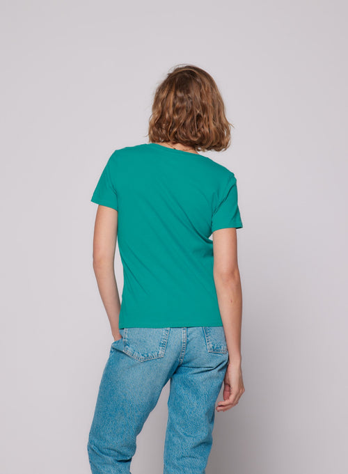 Tee shirt Turquoise Col V Manches Courtes en Coton - MAJESTIC FILATURES