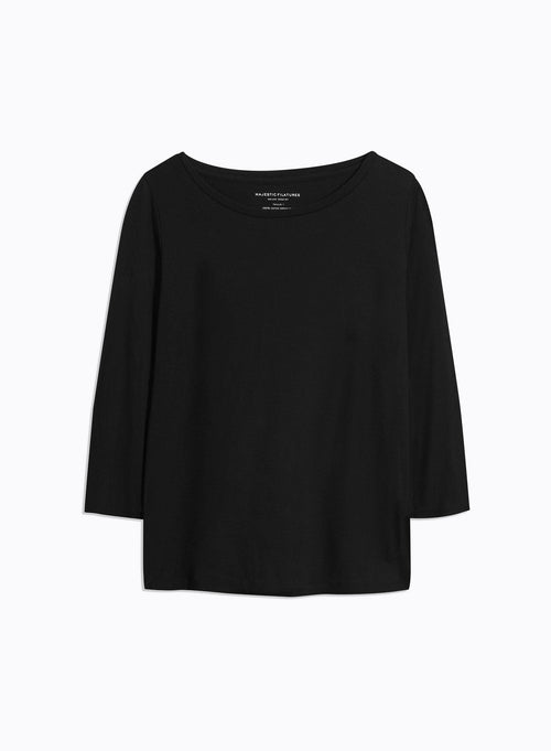 Tee shirt Noir Manches 3/4 Col Bateau en Coton organique - MAJESTIC FILATURES