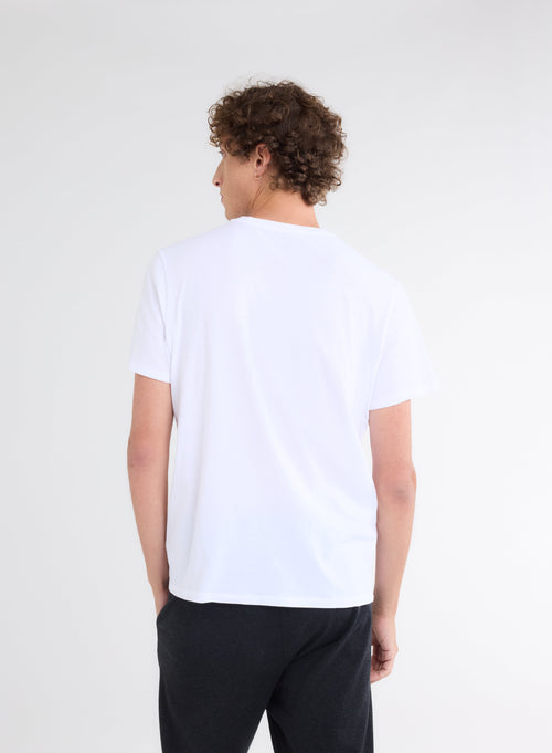 T-shirt Blanc Paul Col V Manches Courtes en Coton - MAJESTIC FILATURES