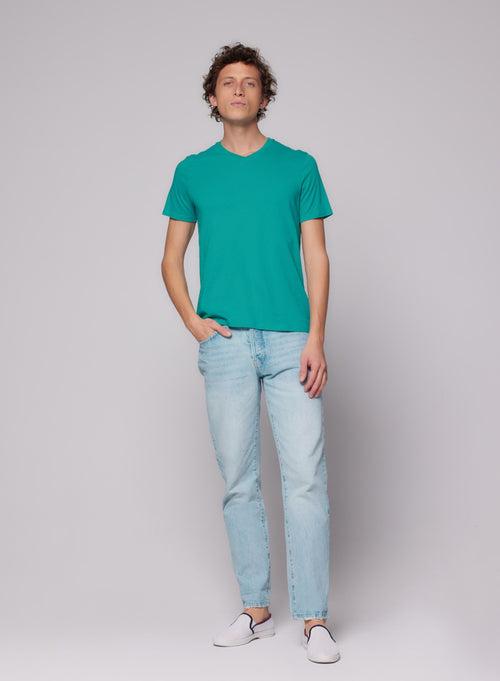 "Short-sleeved V-neck T-shirt in Cotton" - MAJESTIC FILATURES