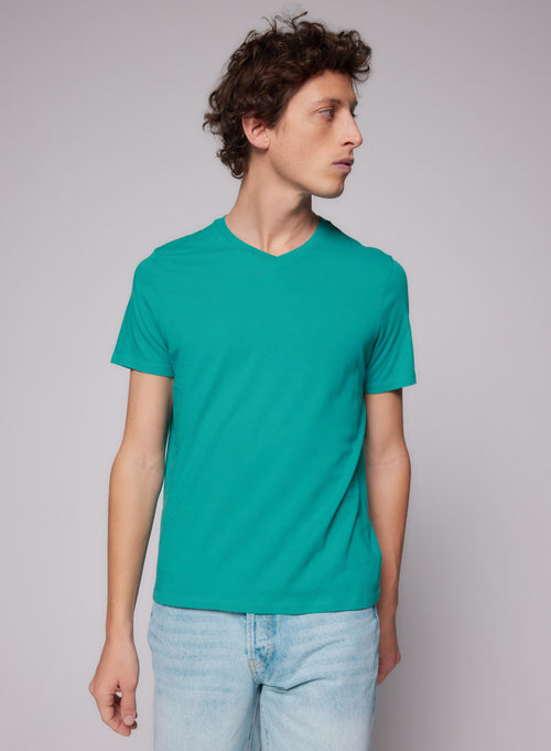 "Short-sleeved V-neck T-shirt in Cotton" - MAJESTIC FILATURES