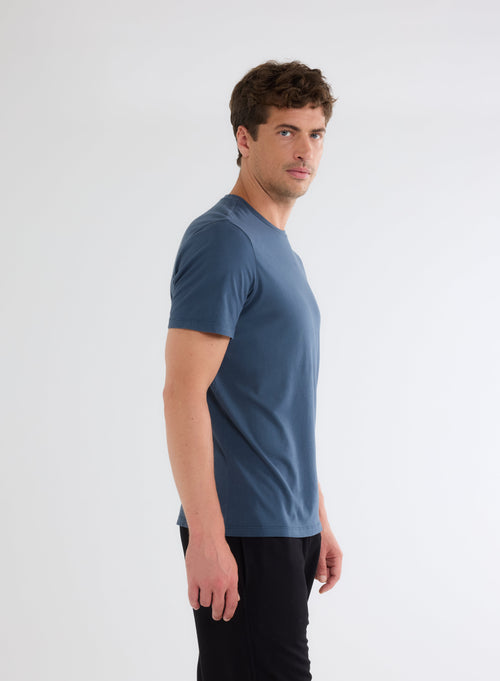 Tee shirt Bleu Col Rond Manches Courtes - MAJESTIC FILATURES