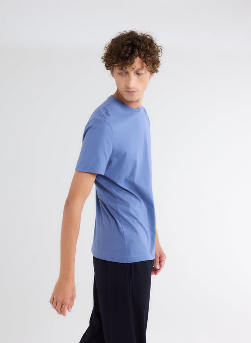 Tee shirt Bleu Col Rond Manches Courtes - MAJESTIC FILATURES