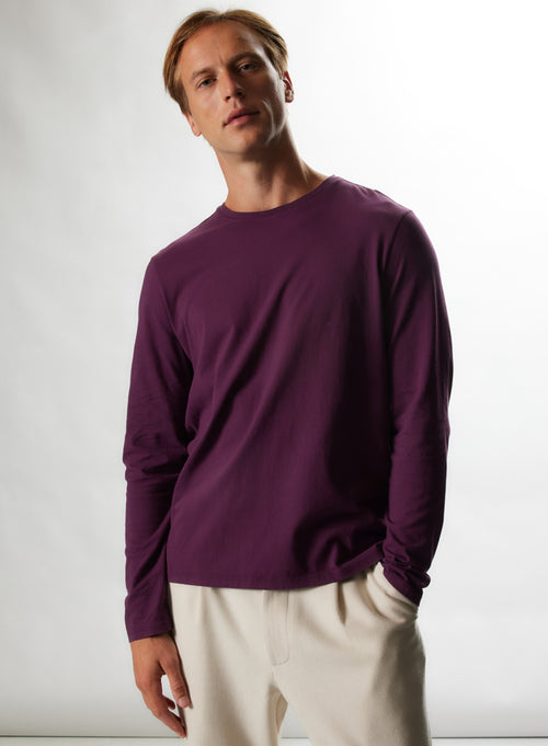 T-shirt Aubergine Col Rond Manches Longues en Coton organique / Coton recyclé - MAJESTIC FILATURES