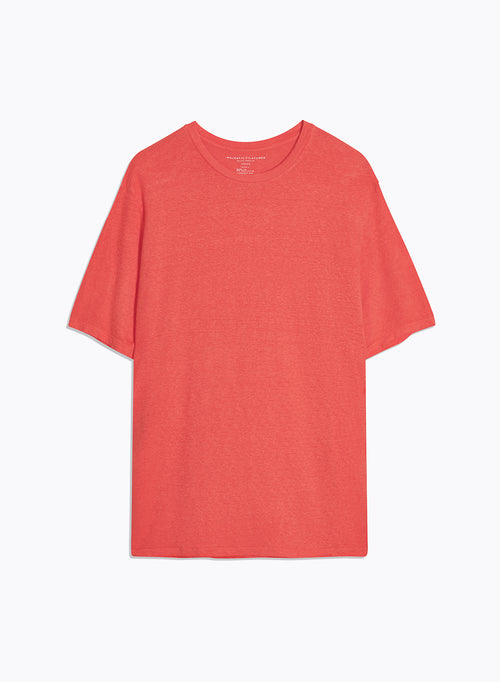 Orange T-Shirt Rundhalsausschnitt Kurzarm aus Leinen / Elastan - MAJESTIC FILATURES