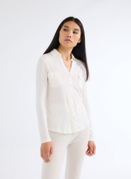 Chemise Nacre Manches Longues en Coton / Cachemire - MAJESTIC FILATURES