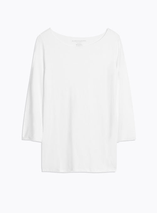 T-shirt Blanc Adèle Col Bateau en Viscose / Élasthanne - MAJESTIC FILATURES